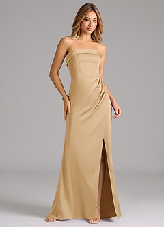 Azazie Aretha Bridesmaid Dresses Gold A-Line Strapless Stretch Satin Convertible Dress image4