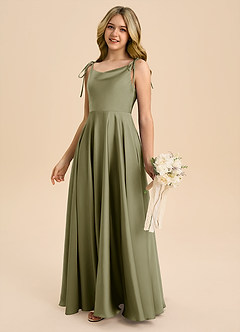 Azazie Popsy Junior Pistachio A-Line Bow Stretch Satin Dress image7