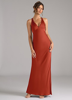 Azazie Tianna Bridesmaid Dresses Rust A-Line Stretch Satin Dress image4