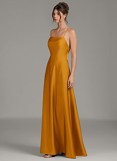 Azazie Eris Bridesmaid Dresses Butterscotch A-Line Pleated Stretch Satin Dress image4