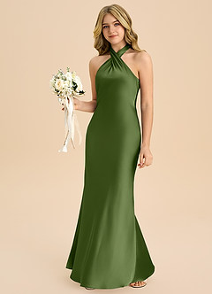 Azazie Chickie Junior Robe Fourreau en Satin extensible Plissée Genévrier image4