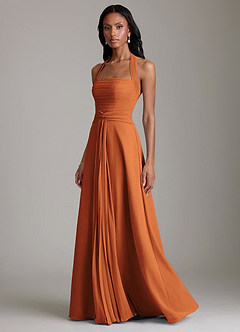 Azazie Clarisa Vestidos de damas de honor Vestido de Canela de Gasa de Corte en A con Plisado image6