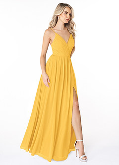 Azazie Gracie Bridesmaid Dresses Marigold A-Line Pleated Chiffon Dress image5