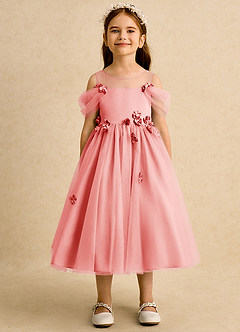 Azazie Juni Blumenmädchenkleider Ballkleid Plissee Tüll Kleid Koralle image5