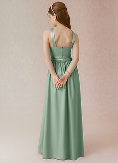 Azazie Jiya Junior Agave A-Line Pleated Stretch Satin Dress image2