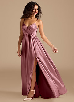 Azazie Alia Bridesmaid Dresses Vintage Mauve A-Line Pleated Metallic Satin Dress image2