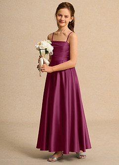 Azazie Pebbles Girls Formal Flower Girl Dresses Mulberry A-Line Pleated Matte Satin Dress image5