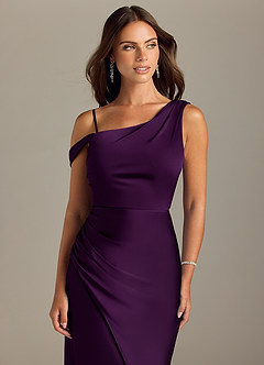 Azazie Madelyn Bridesmaid Dresses Grape Mermaid Off the Shoulder Stretch Satin Convertible Dress image5