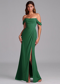 Azazie Johana Jurken voor bruidsmeisjes Converteerbaar Jurk van Chiffon met Zeemeermin Off the Shoulder Donkergroen image7