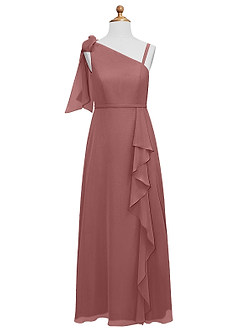 Azazie Aidy Vestido de Rosa Del Desierto de Gasa/ Chiffon de Acampanado con Lazo image5