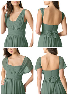 Azazie Olani Robes de demoiselle d'honneur Robe Trapèze Convertible en Mousseline de soie Épaule décolletée Eucalyptus image9