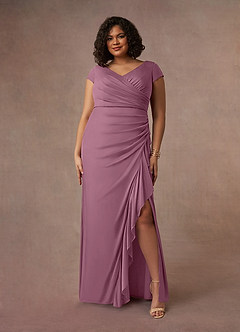 Azazie Roya Mother of the Bride Dresses Vintage Mauve Mermaid V-Neck Pleated Mesh Dress image7