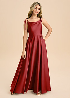 Azazie Popsy Junior Pomegranate A-Line Bow Stretch Satin Dress image8