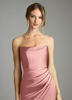 Azazie Leonis Bridesmaid Dresses Rosette Mermaid Pleated Stretch Satin Convertible Dress image4