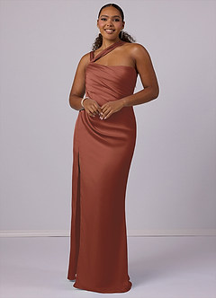 Barbie ♥ Azazie Robes de demoiselle d'honneur Robe Sirène en Satin extensible Ue épaule Auburn image6