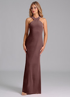 Azazie Doretta Bridesmaid Dresses Espresso Mermaid Pleated Velvet Dress image4