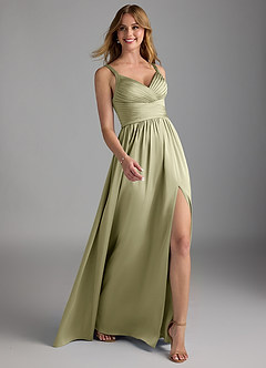Azazie Chanel Bridesmaid Dresses Pistachio A-Line Pleated Stretch Satin Dress image6
