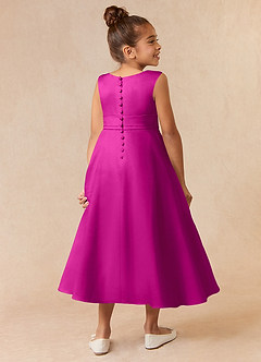 Azazie Lindy Flower Girl Dresses Fuchsia A-Line Pleated Matte Satin Dress image6