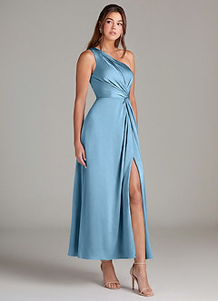 Azazie Brooke Suknie dla druhen Linia A Jedno ramię Satyna elastyczna Długość kostki Sukienka image4