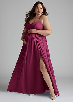 Azazie Annabelle vestidos de dama de honor de maternidad Vestido de Corte En A Cuello en V plisado Hasta el suelo Malla image7