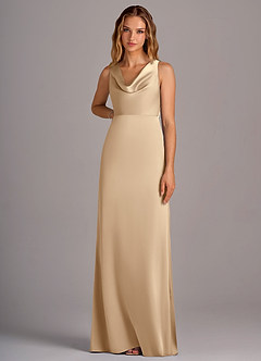 Azazie Wrenlee Bridesmaid Dresses Champagne A-Line Stretch Satin Dress image6