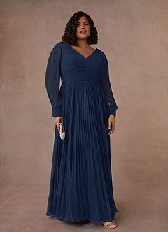 Azazie Zina Mère de la mariée Robes Robe Trapèze en Mousseline de soie Plissée Bleu Marine Foncé image7