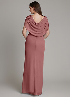 Azazie Hadley Robes de demoiselle d'honneur Robe Sirène en Mousseline de soie Plissée Rose Du Désert image1