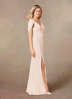 Azazie Luisa Mother of the Bride Dresses Blushing Pink Mermaid V-Neck Pleated Mesh Dress image4