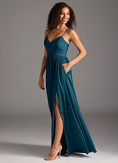 Azazie Alia Brautjungfernkleider A-Linie Plissee Stretch-Satin Kleid Tintenblau image6