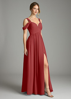 Azazie Lianne Bridesmaid Dresses Rust A-Line Off the Shoulder Chiffon Dress image5