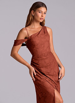 Azazie Madelyn Robes de demoiselle d'honneur Robe Sirène Convertible en Blumen-Burnout Ue épaule Terracotta image2