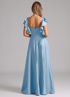 Azazie Leilani Bridesmaid Dresses Powder Blue A-Line Ruched Stretch Satin Dress image2