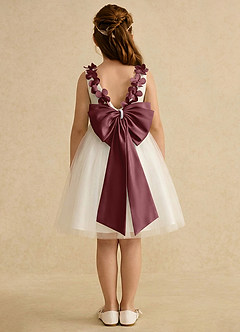 Azazie Lona Abiti da Ragazza di Fiori Abito A-Line in Raso Opaco Fiocco Avorio Rosa Del Deserto image2