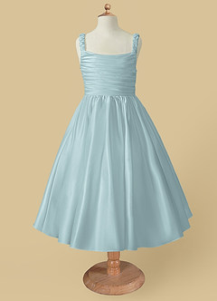 Azazie Cutie Pie Flower Girl Dresses Mist A-Line Pleated Matte Satin Dress image4