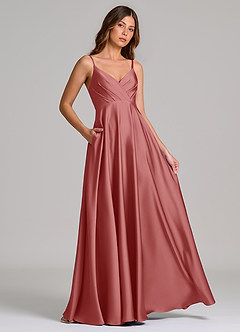 Azazie Amani Bridesmaid Dresses Antique Rose A-Line Pleated Stretch Satin Dress image4