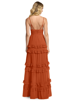 Azazie Rachel Brautjungfernkleider A-Linie Chiffon Kleid Gebranntes Orange image2