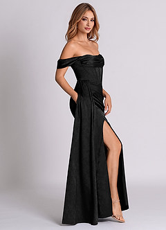 Azazie Amyra 신부 들러리 드레스 인어 오프 더 숄더 자카드 바닥 길이 드레스 image4