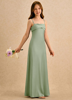 Azazie Mirabella Girls Formal Jurken voor bloemenmeisjes Kolom Jurk van Stretch Satijn Sweetheart-halslijn Stoffige Salie image4