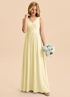 Azazie Kora Junior Lemon Sorbet A-Line Pleated Chiffon Dress image4