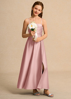 Azazie Pebbles Girls Formal Robe Demoiselle D'honneur Fillette Robe Trapèze en Mat Satiné Plissée Or Rose image6