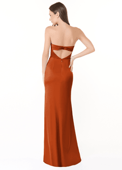 Azazie Leonis Robes de demoiselle d'honneur Robe Sirène Convertible en Satin extensible Plissée Orange Brûlée image4