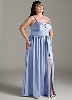 Azazie Zeya Bridesmaid Dresses Ice A-Line Pleated Stretch Satin Dress image11