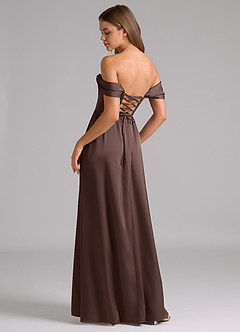 Azazie Hattie Bridesmaid Dresses Ganache A-Line Corset Stretch Satin Dress image2