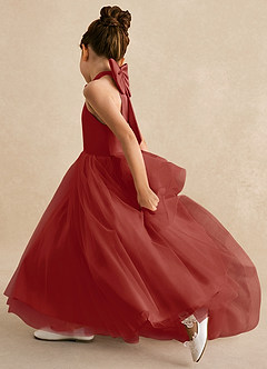 Azazie Bev Flower Girl Dresses Terracotta A-Line Convertible Tulle Dress image7