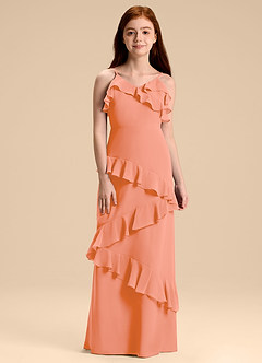 Azazie Evara Junior A-Linie Chiffon Kleid Sonnenuntergang image3