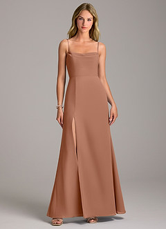 Azazie Tahlia Bridesmaid Dresses Bronzer A-Line with Belt Chiffon Dress image4