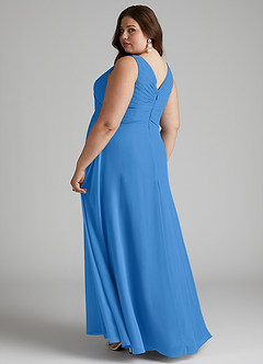 Azazie Flora Bridesmaid Dresses Blue Jay A-Line Pleated Chiffon Dress image11