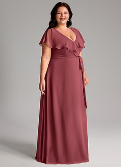 Azazie Lainey Bridesmaid Dresses Merlot A-Line with Pockets Chiffon Dress image11