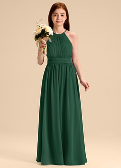 Azazie Malone Junior Vestido de Verde Oscuro de Gasa de Corte en A con Plisado image4