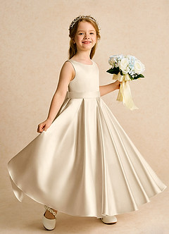 Azazie Cherry Flower Girl Dresses Champagne Champagne Ball-Gown Pleated Matte Satin Dress image3